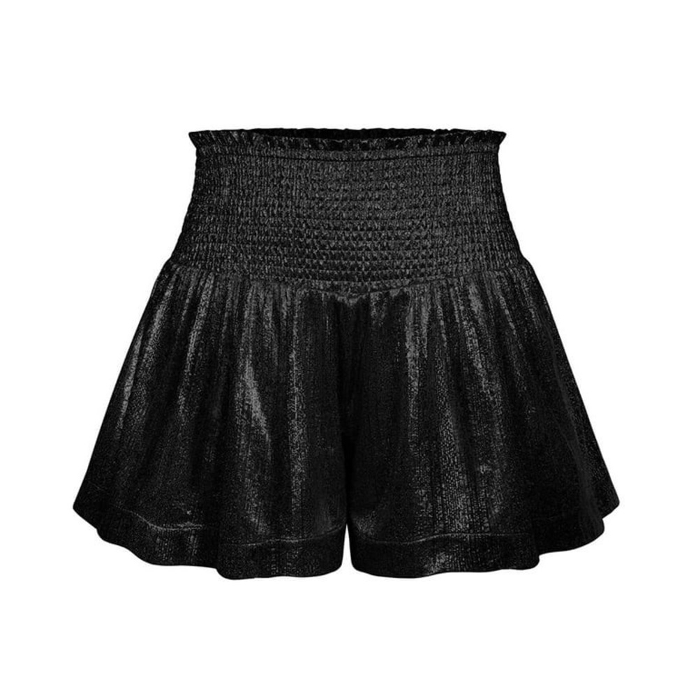 Queen of Sparkles Black Shiny Pleated Metallic High Waist Womens Shorts size XS - Picture 4 of 11